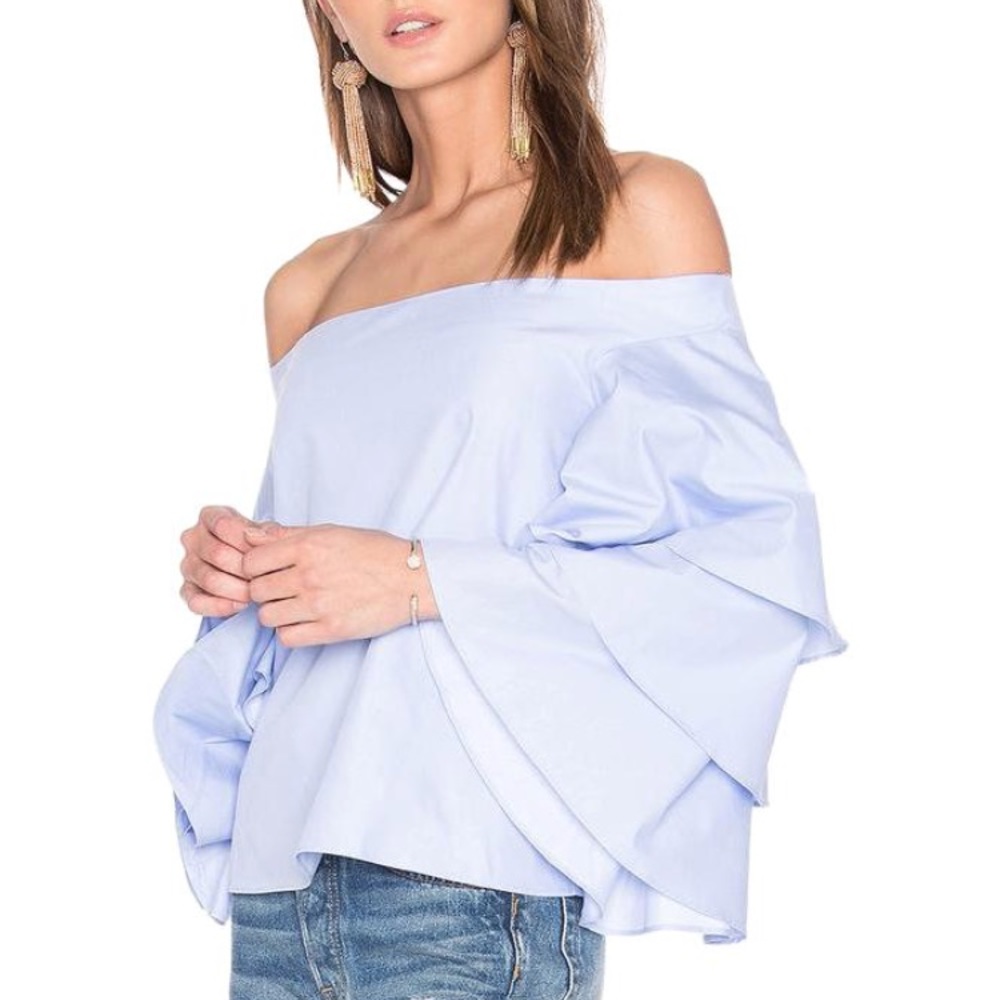 Endless Rose blue tiered ruffle off shoulder top